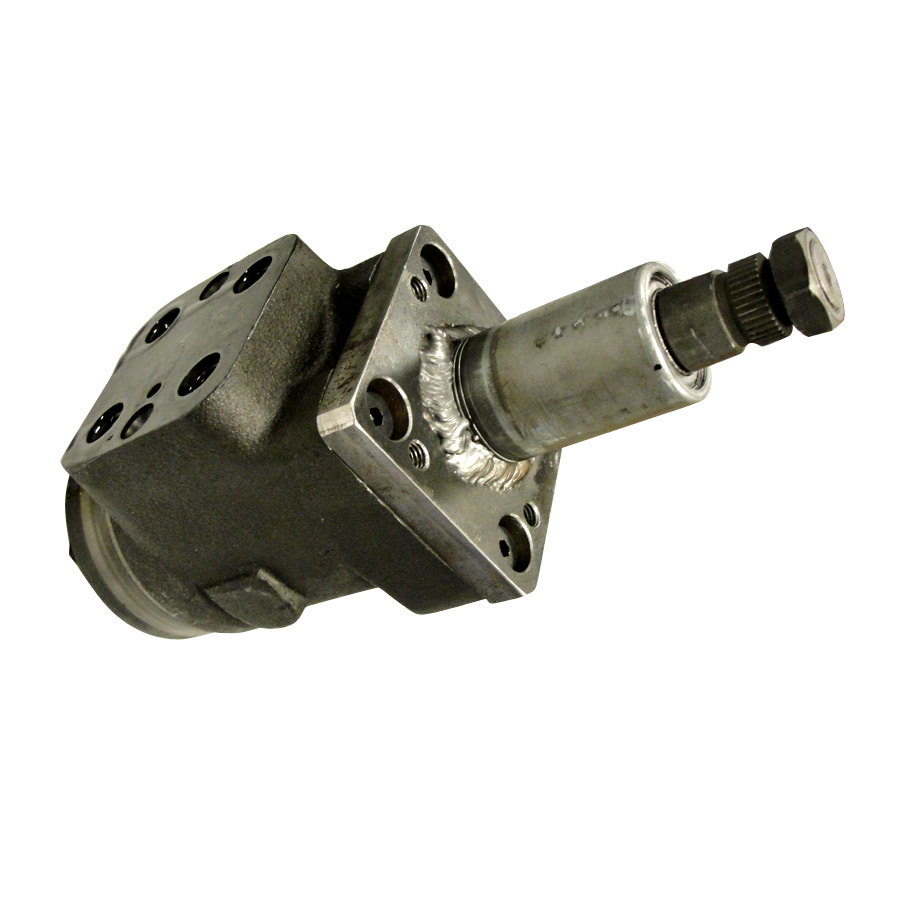International Harvester Steering Motor Steering motor with splined and threaded shaft. The ports are approximately 45 degrees from the original equipment modification or the original steel lines.