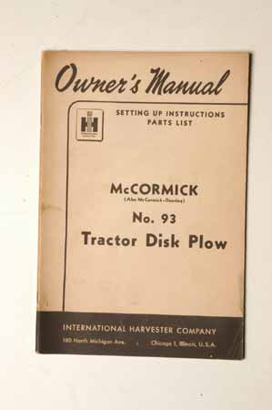 McCormick No.93  Tractor Disk Plow