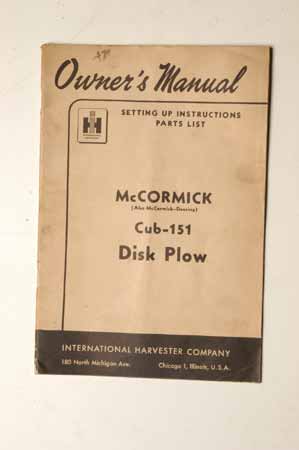 McCormick Cub-151 Disk Plow
