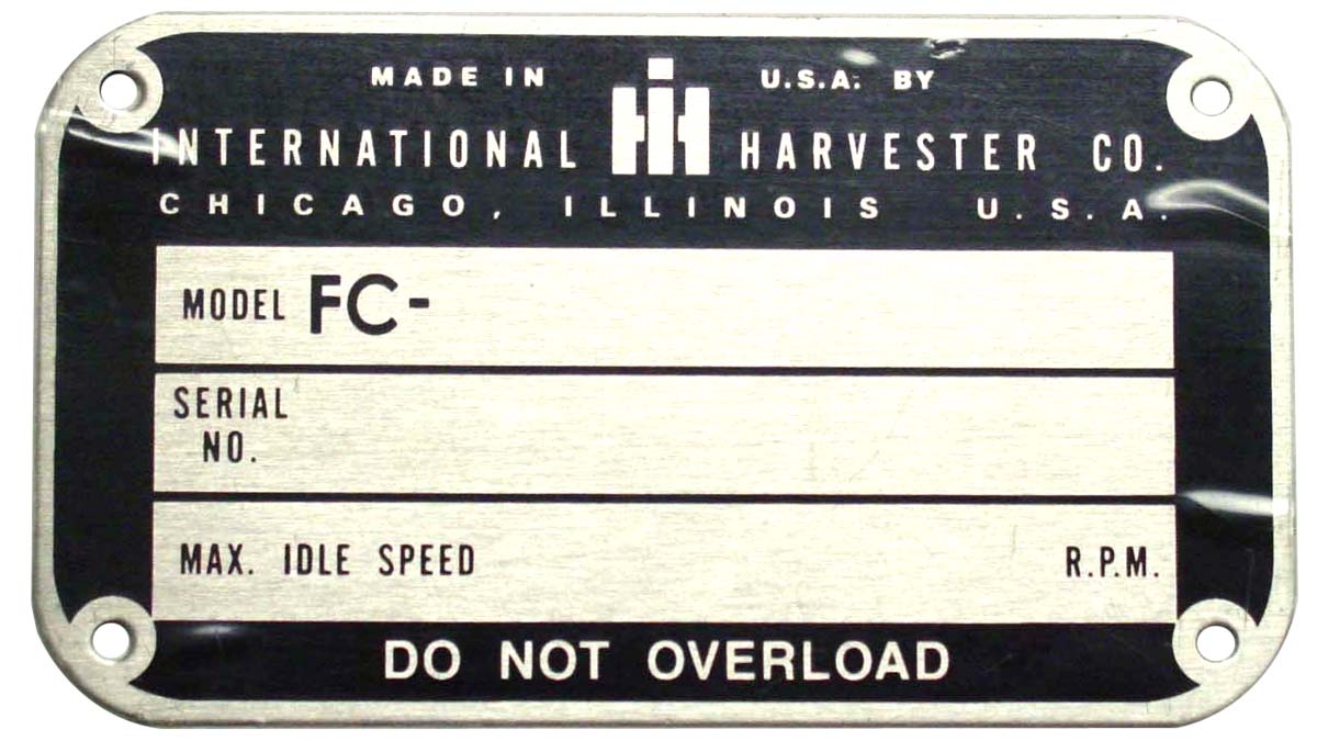 LATER STYLE SERIAL NUMBER TAG (1950 & UP)