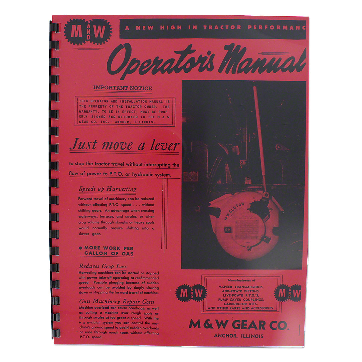 M & W Hand Clutch Reprint Operators Manual & Parts List