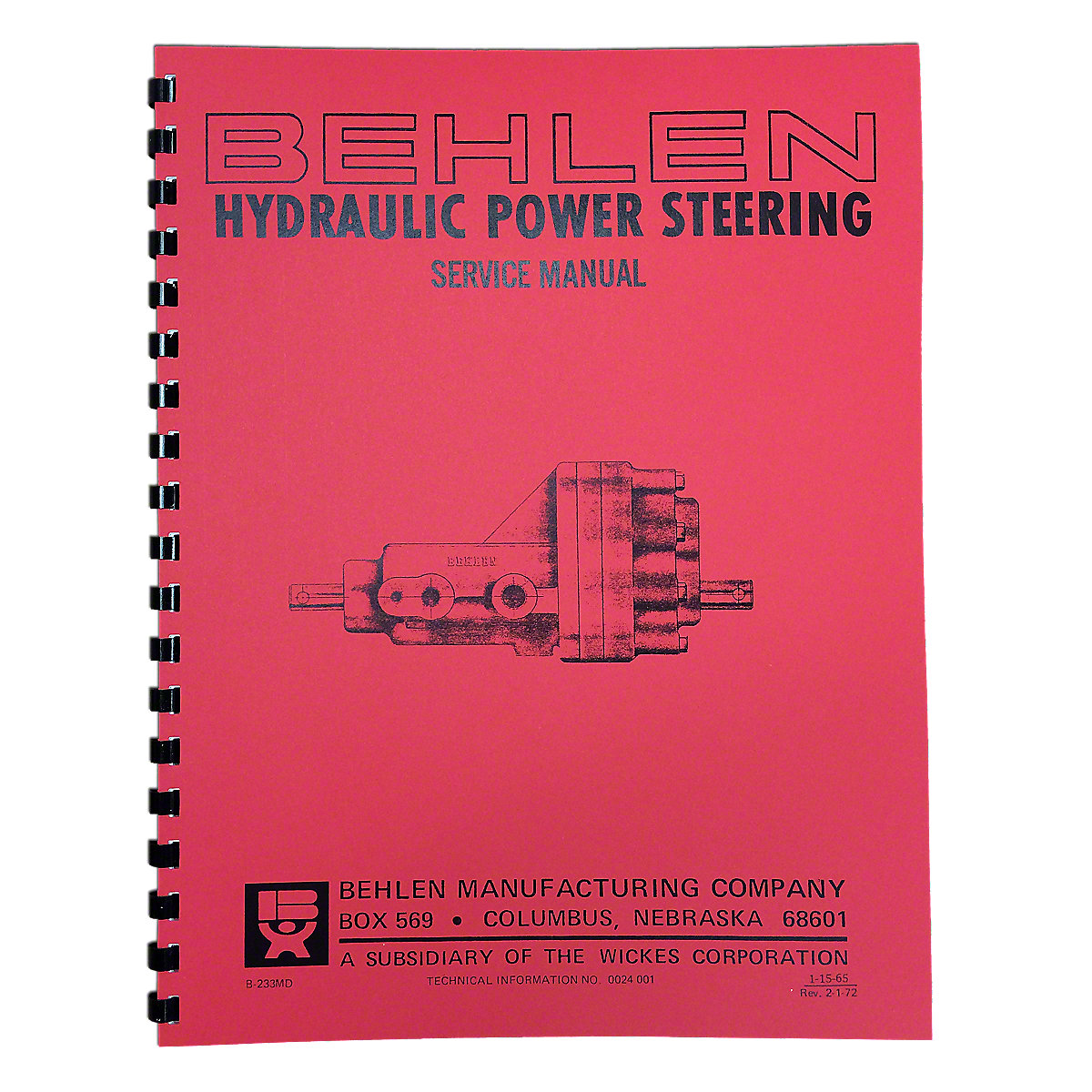 Behlen Power Steering Service & Parts Manual