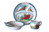 Chidrens Dish set featuring Tractor max, our favorite Farmall! 
includes 5 pieces: sectioned plate, bowl, cup, fork and spoon! 