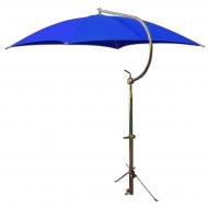 Deluxe Blue Tractor Umbrella With Brackets. Four oil-tempered spring steel bows are locked into place with individual spring clips, providing ease of operation and a rigid framework for the cover. Frame constructed of tubular steel. All metal parts, including frame and mounting brackets, zinc plated for rust resistance and lasting appearance. 54 square cover is made of durable polyester material. Each corner is double reinforced and has heavy steel grommets. Complete with universal mounting bracket. NOTE: Can be mounted on side of fender, rear end / axle housing, foot platform. Fits tractors, combines, swathers and Industrial equipment.

