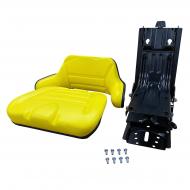 Includes backrest
Adjustable 5 angle base with slide track and mounting brackets
Yellow leatherette
Weight limit is 264 lbs.