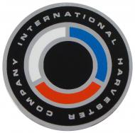 STEERING WHEEL CAP (DECAL) INSERT --- MADE IN USA --- CHROME / RED / BLUE / WHITE --- SAYS INTERNATIONAL HARVESTER COMPANY IN A RING --- International Applications: LATE 140, 240, 340, 300, 330, 400, 404, 504, 424, 444, 350, 450, 460, 560, 660, 3414, 4100, 4156, 4166, 4186,
3088, 7488, 684, 584, 484, 884, 186 HYDRO, 100 HYDRO, 86 HYDRO, 84 HYDRO, 574, 674, 766, 966, 1066, 1466, 4166, 4186, 4386, 4366, 4568, 4586 (SN 
