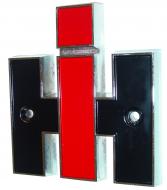 DIECAST FRONT IH EMBLEM --- International Applications: 806, 826, 1026, 756, 856, 1206, 1256 (FOR CAB AND GRILLE ON 1456 ALSO) --- Replacement Part #: 2751809R1 (EMBLEM) & 385059R1 (SCREWS)